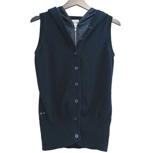 Converse‎ One Star Hooded Vest Womens M Navy Blue Double Full Zip Button Knit